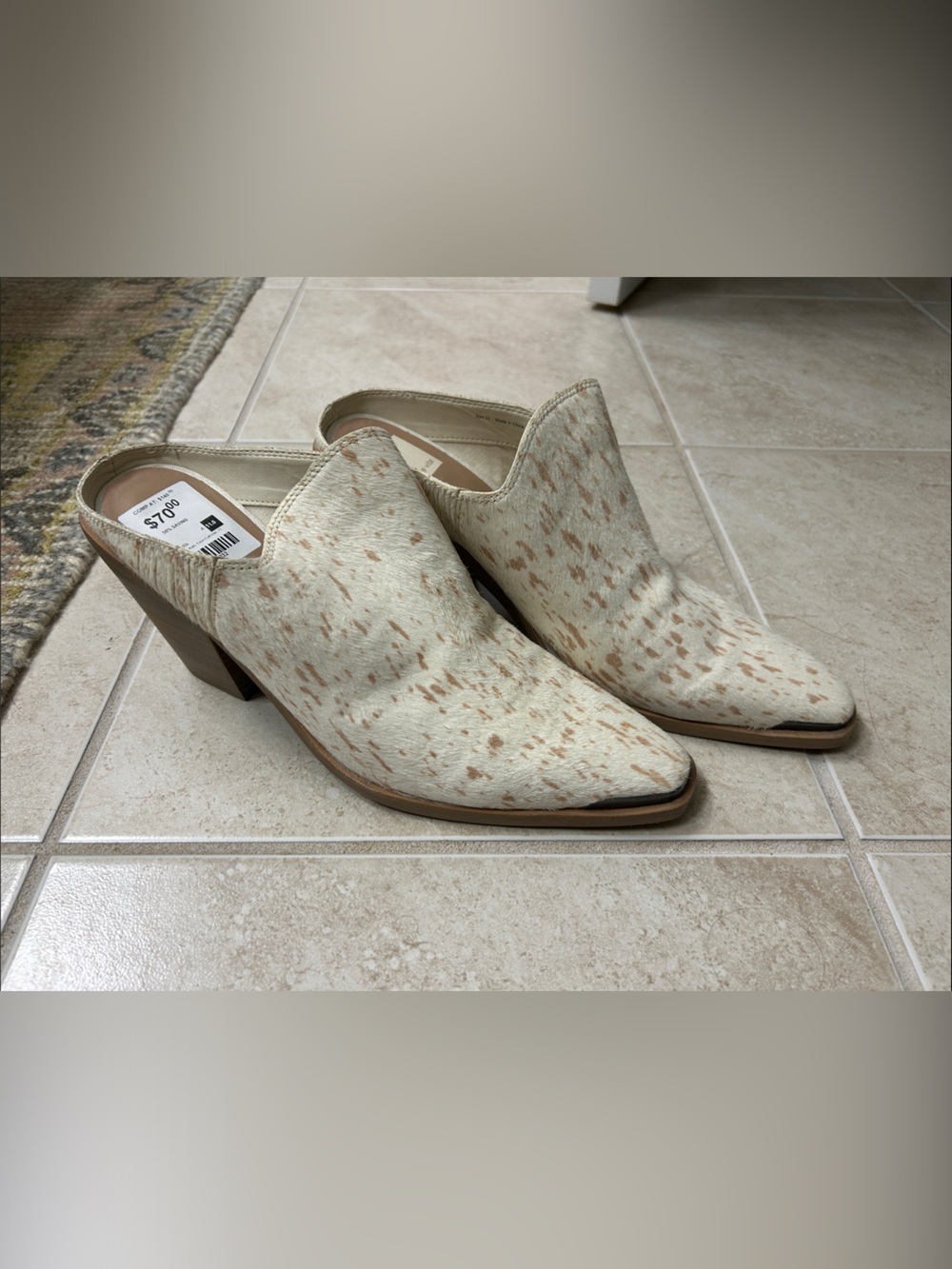 Dolce Vita Cream and Tan Speckled Heeled Mule Boots